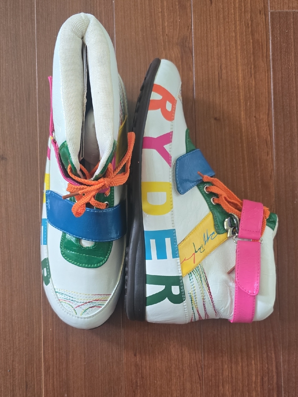 Multi-Color Ryder High-Top Sneakers with Pink Strap and Charm